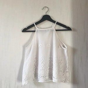 Cream Embroidered Halter Tank Top